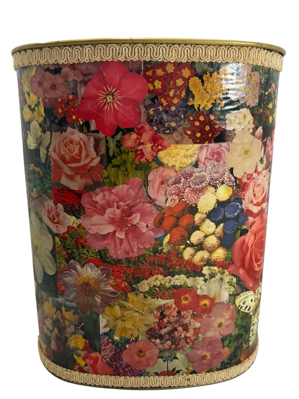 Vintage Mid Century Cheinco Metal Floral decoupage trashcan - Picture 2 of 10